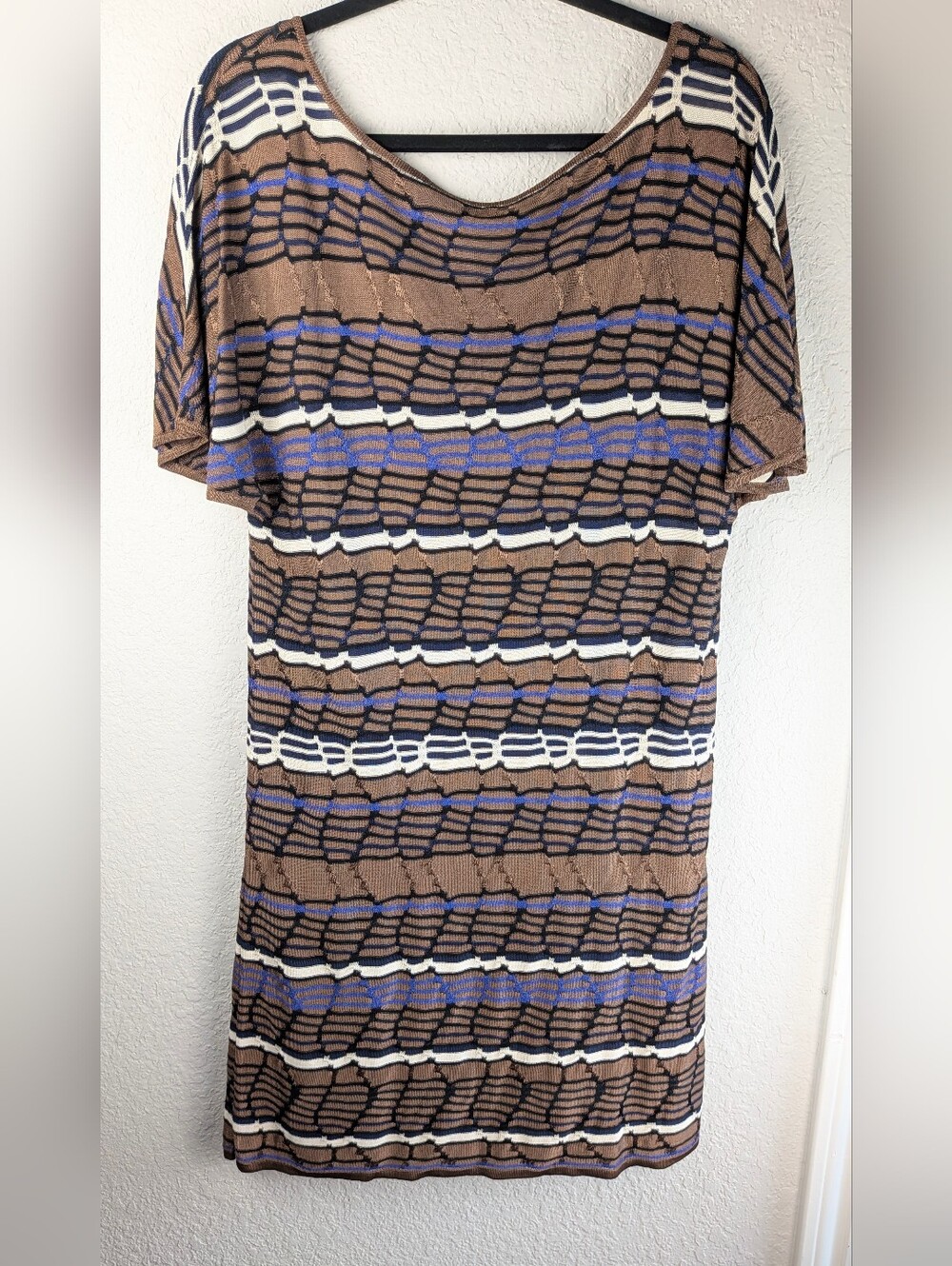 Laundry By Design Knit Shift Dress M Short Sleeve Attached Tank Lining Brown